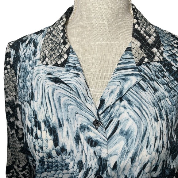 MICHAEL KORS Snake Print Button Down Silver Blue Blouse Tie Front Bundle Sz M - Picture 12 of 16